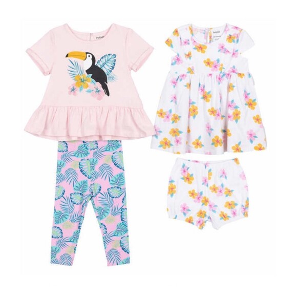 Pekkle Other - Girls Outfit 18 Months Set 4 Pieces Pink Blue Green Toucan Bird Tropical 18M